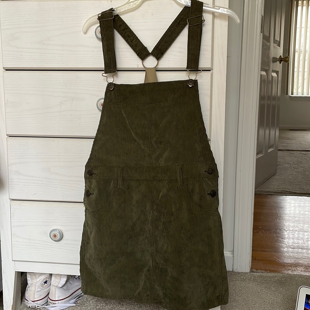Green Corduroy Overall Dress